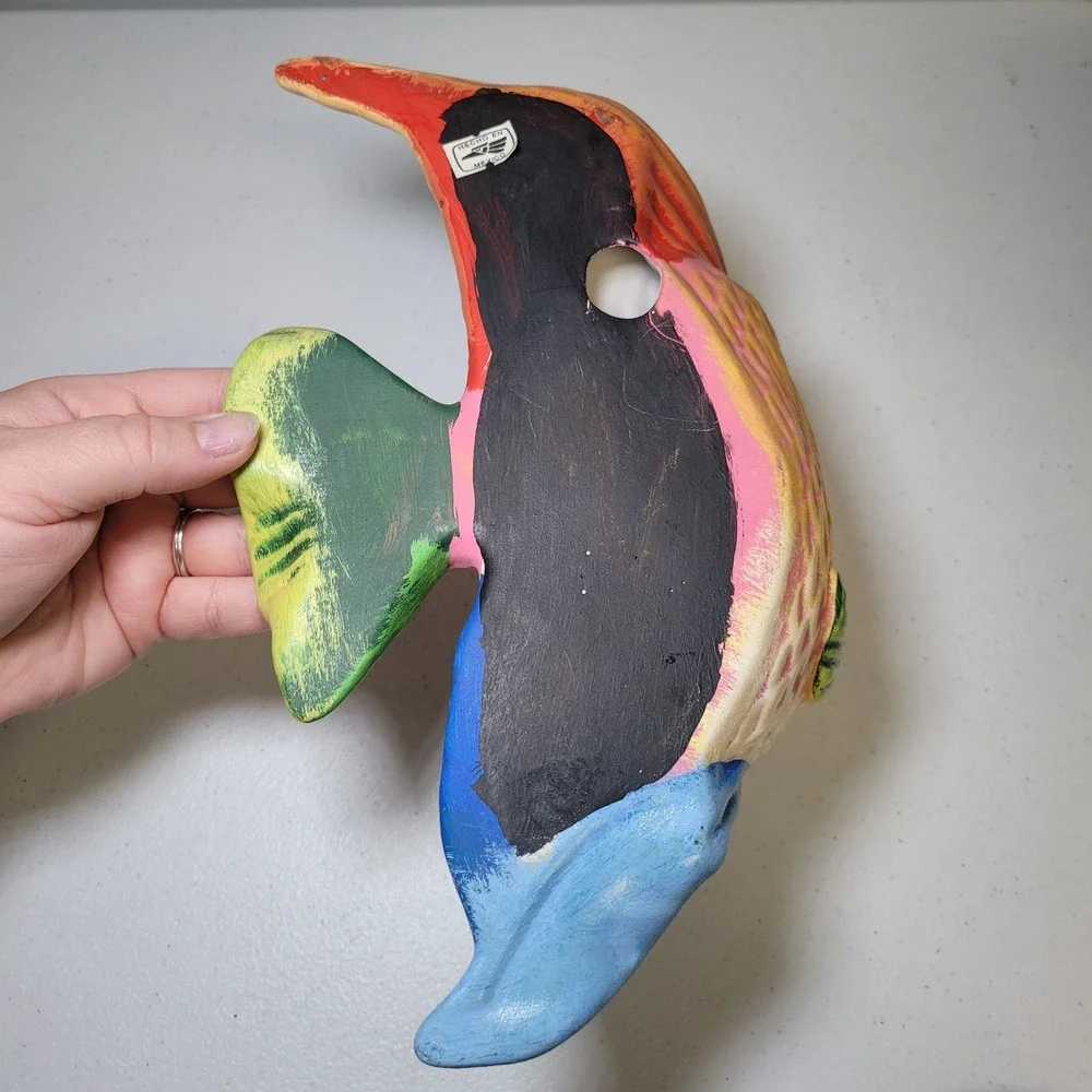 Large Painted Ceramic Fish Wall Hang‎ Decor Mexican Vintage Tropical Nautical